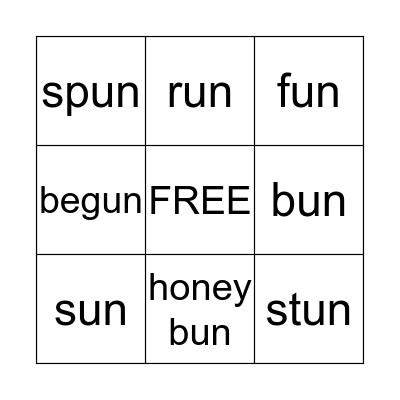 -un Family words Bingo Card