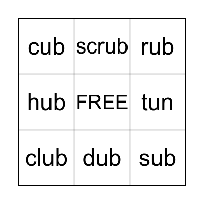 -ub Family words Bingo Card