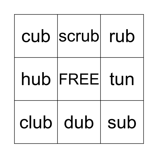 -ub Family words Bingo Card