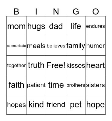 LOVE Bingo Card