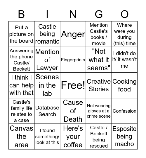 Castle Bingo Card