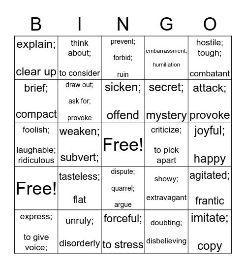 Chapter 3- Words for Feeling, Expression, and Action  Bingo Card