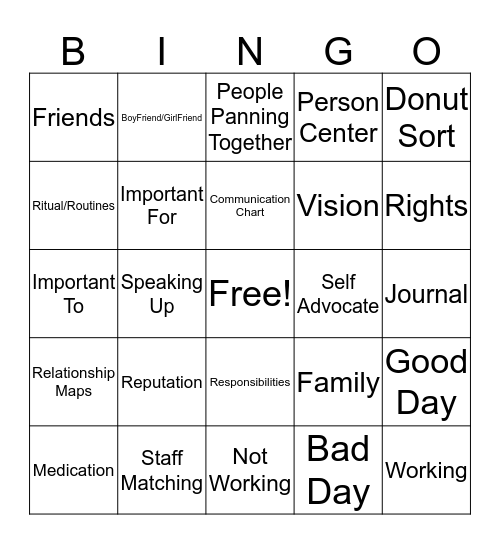Person Center Bingo Card