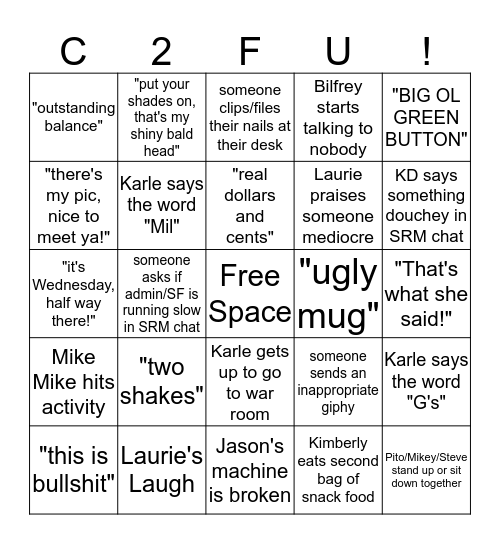 C2FU Bingo Card