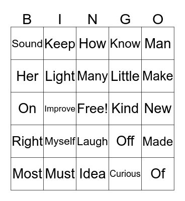 SIGHT WORDS Bingo Card