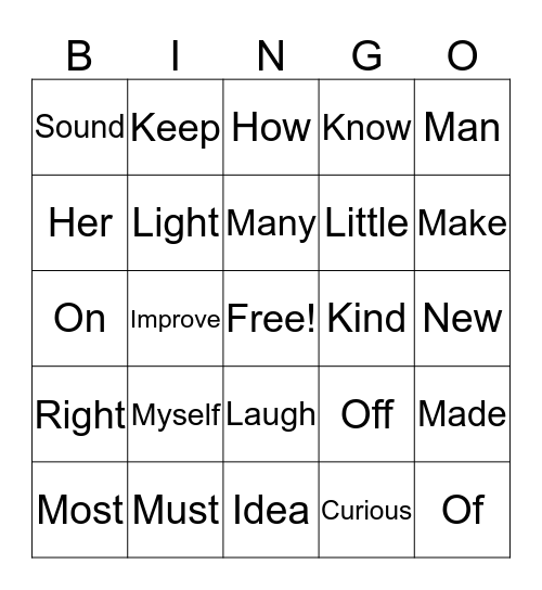 SIGHT WORDS Bingo Card