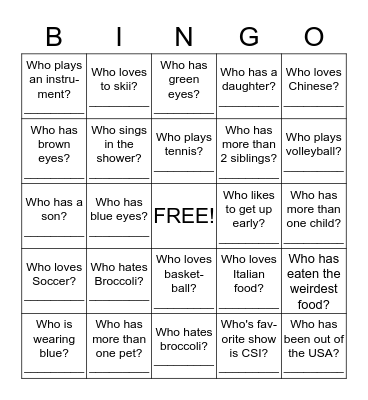 People Bingo Card