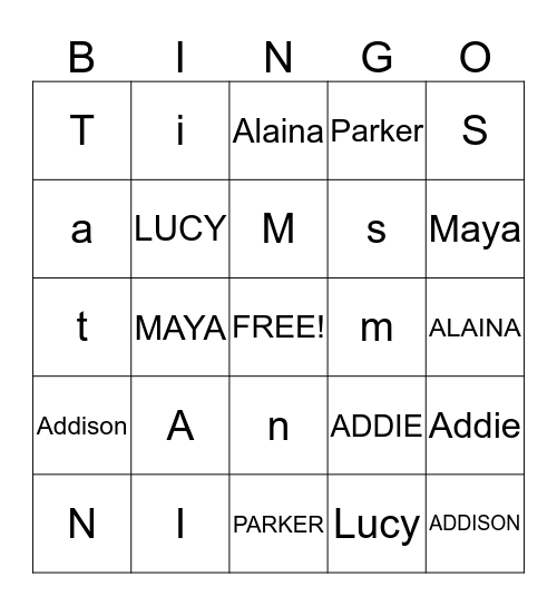 LETTERO Bingo Card