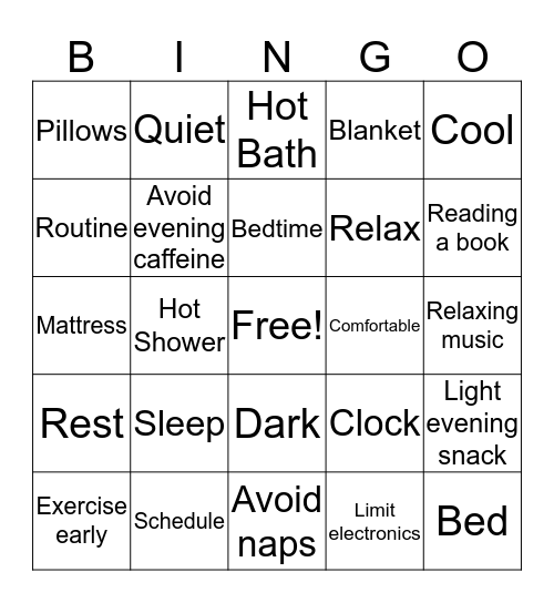 Sleep  Bingo Card
