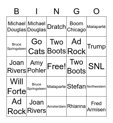 8G Band Legendary Q&A Bingo Card
