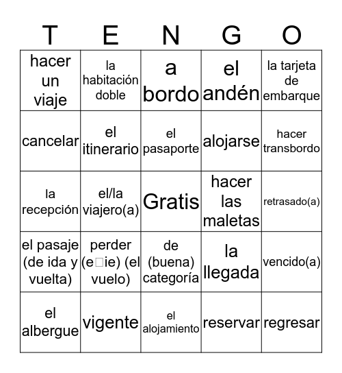 Los viajes Bingo Card