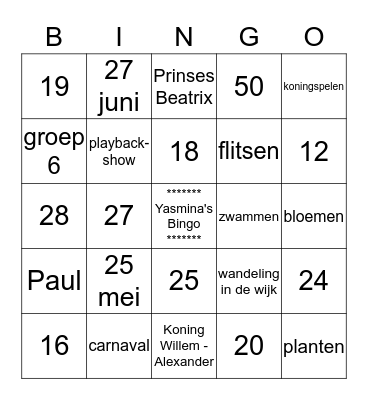 Juf Yasmina's Bingo Card