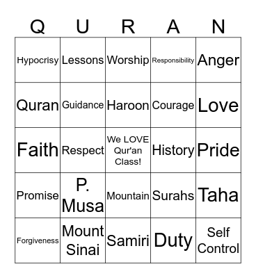 Quran Appreciation  Bingo Card