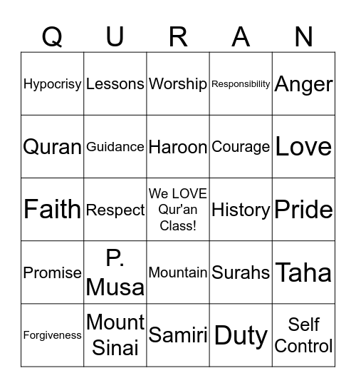 Quran Appreciation  Bingo Card