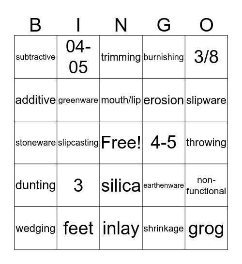 clay 2 Bingo Card