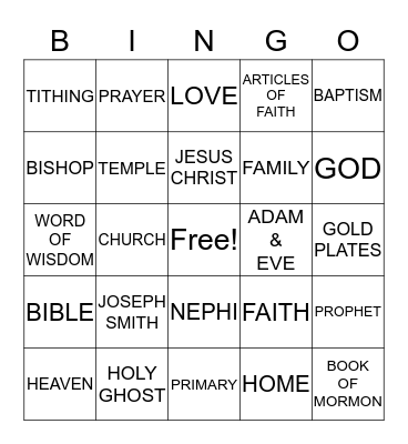 LDS Bingo Card