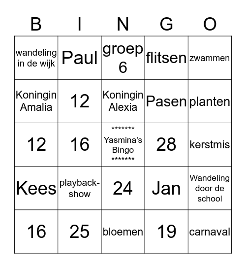 Juf Yasmina's Bingo Card