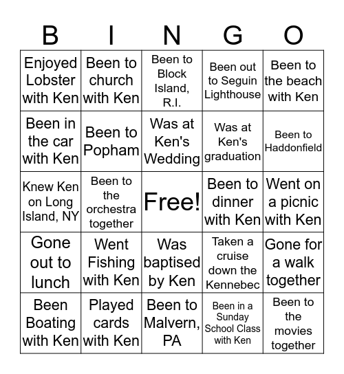 Ken...Sation Bingo Card