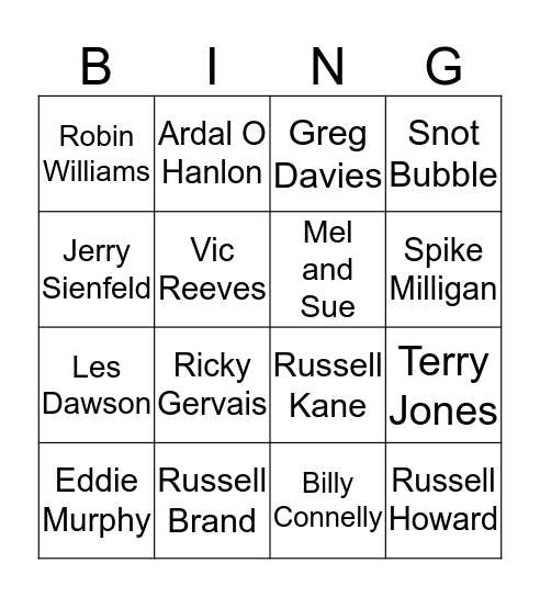 Comedy Bingo Card