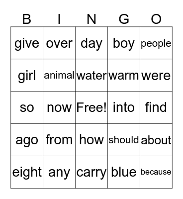 Quarter 3 High Frequency Bingo Card