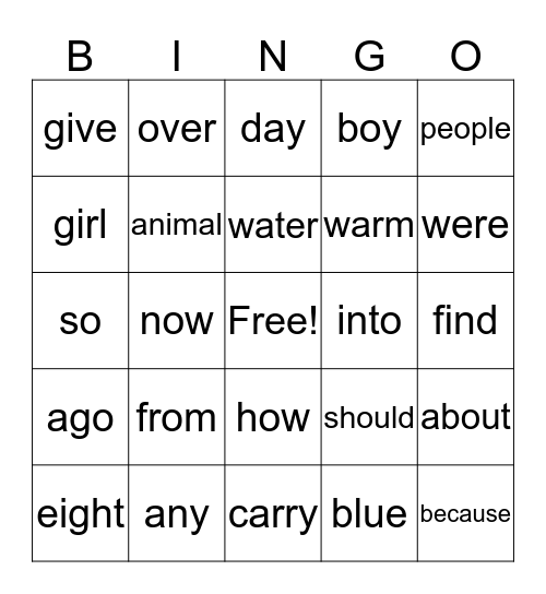 Quarter 3 High Frequency Bingo Card