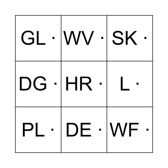 Postcode Bingo Card