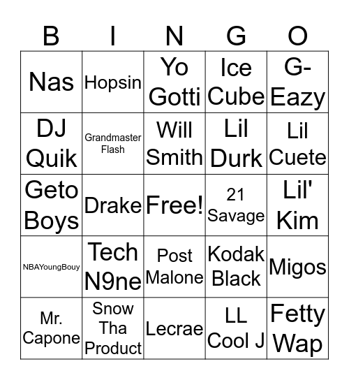 Hip-Hop Bingo Card