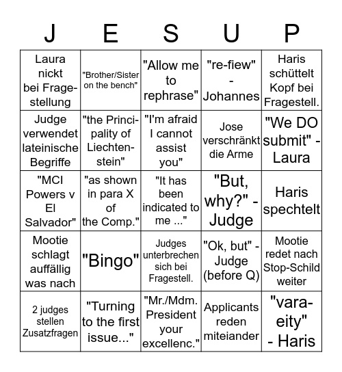 Jessup Bullshit Bingo Card