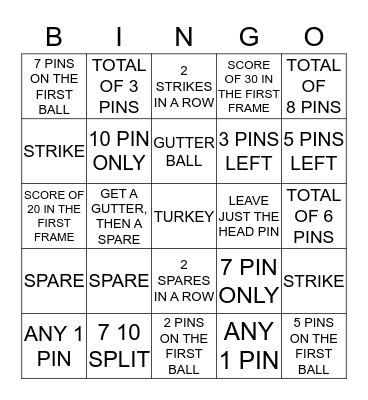 BOWLING BINGO Card