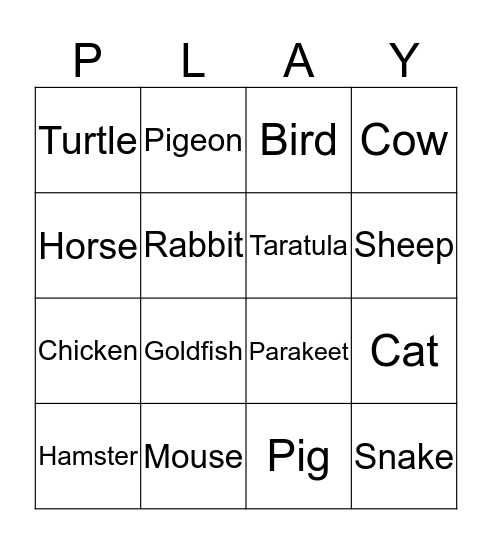Animal bingo Card