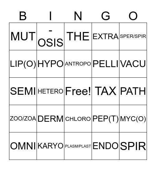LATIN ROOTS Bingo Card