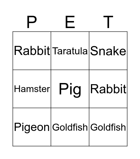 Animals bingo Card