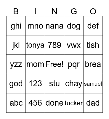 Untitled Bingo Card