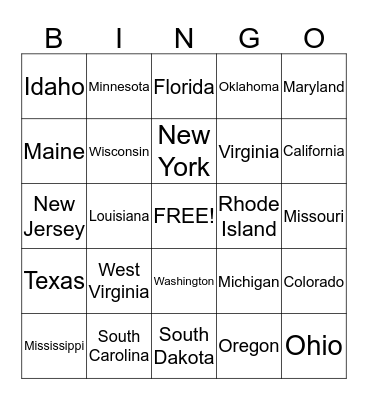 United States Bingo Card