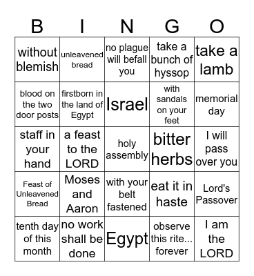 March 26 - Exodus 12: 1-25 Bingo Card