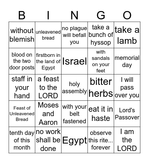 March 26 - Exodus 12: 1-25 Bingo Card