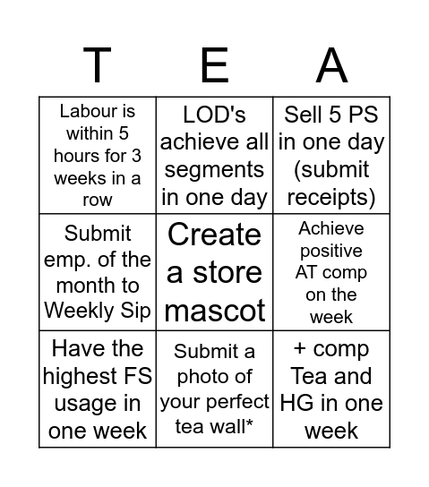 T-INGO! Bingo Card