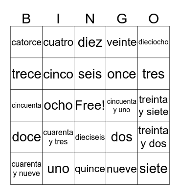 numbers 1-50 Bingo Card