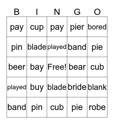 Pronunciation Bingo Card