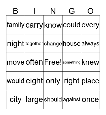 Trick Words 4-7 Bingo Card