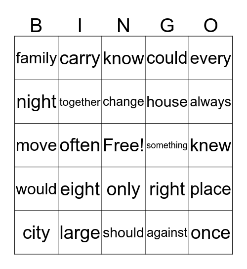 Trick Words 4-7 Bingo Card