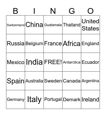 International Bingo Card