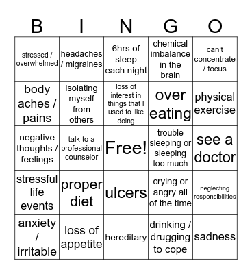 MY BIG BLACK DOG: DEPRESSION Bingo Card