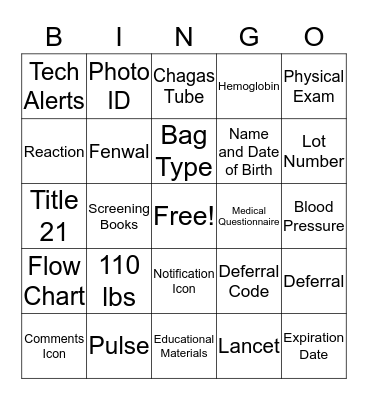 Phase 1 Bingo Card