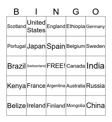 International Bingo Card