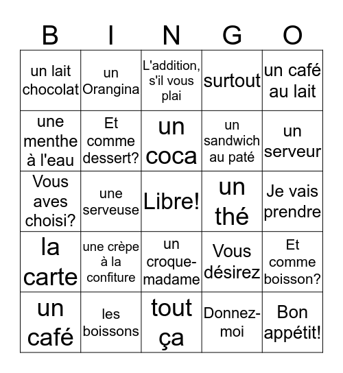 J'ai Gagné - 4BB Bingo Card