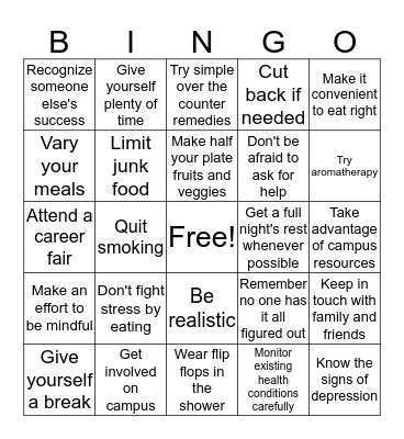 Health & Wellness Bingo Card