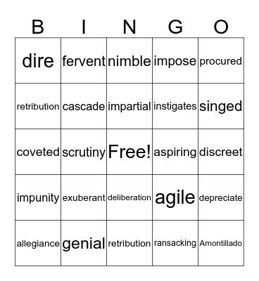 Vocabulary Development Bingo Card