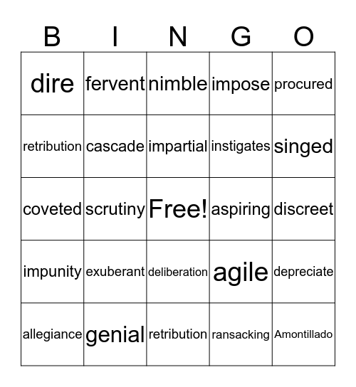 Vocabulary Development Bingo Card