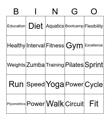 DCAC Fitness Conference 2013 Bingo Card